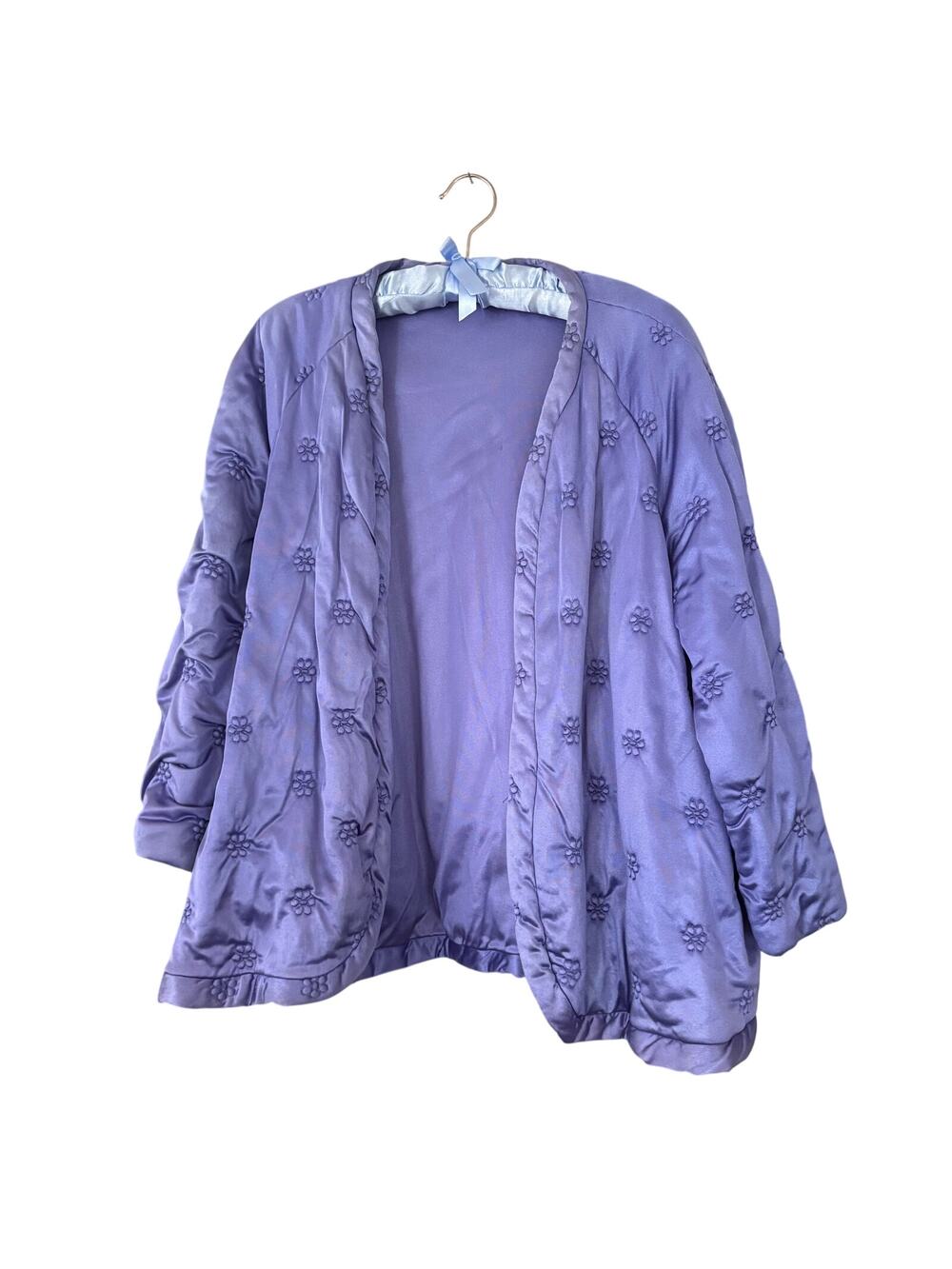 Vintage Formfit Quilted Bed Jacket Purple Textured Design Sz L Tag Satin Feel